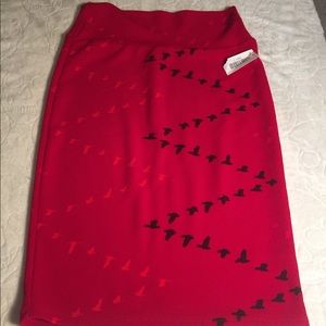 Lularoe Cassie, red with birds, NWT, small